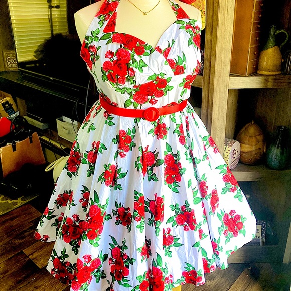 Hell Bunny »MEXICO ROSES« Pin Up Girls Flower Skulls Neckholder SWING DRESS Kleid main image 1